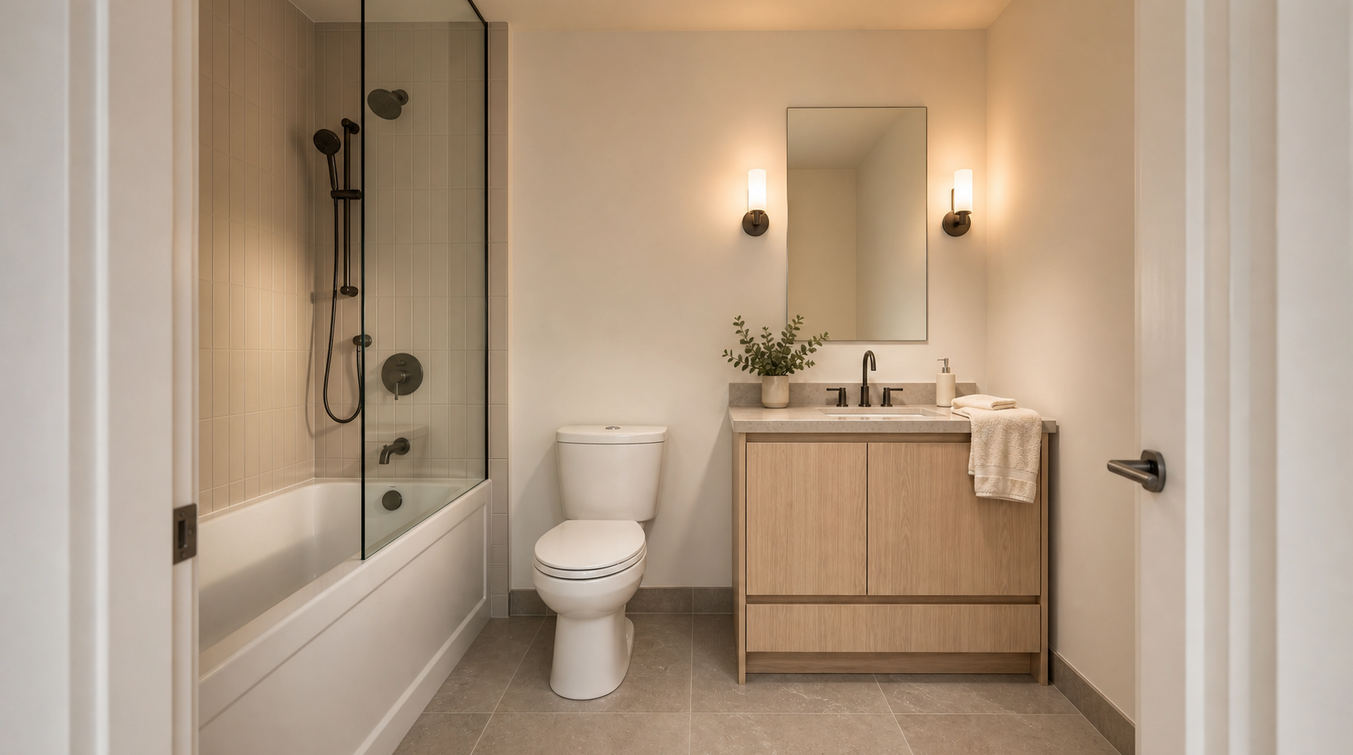 Haj Riyadh internal bathroom with tub, toilet and vanity